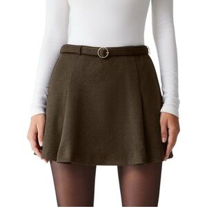 OGL Brown Mini Skirt with Shorts Skort Womens Size XS Pockets Elastic Waist